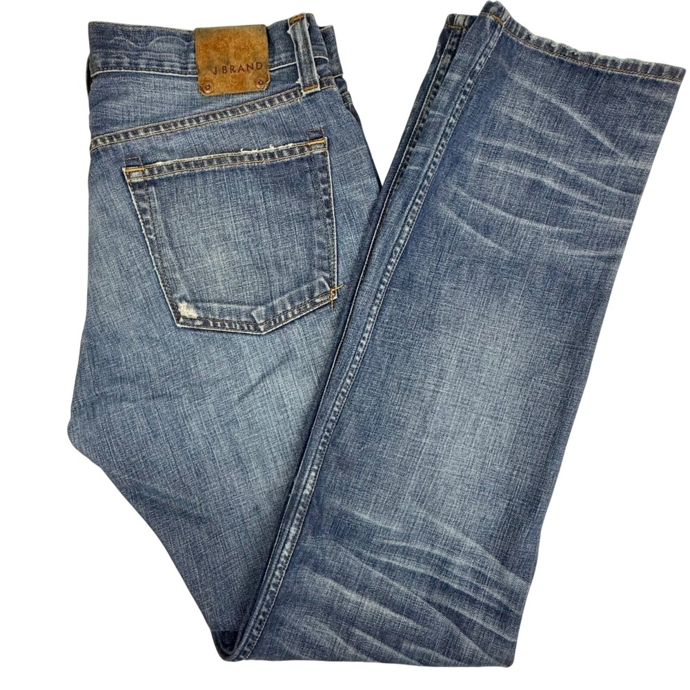 J Brand Kane Slim Straight Jeans Mens 34‎ Avenger Blue Distressed Made in USA